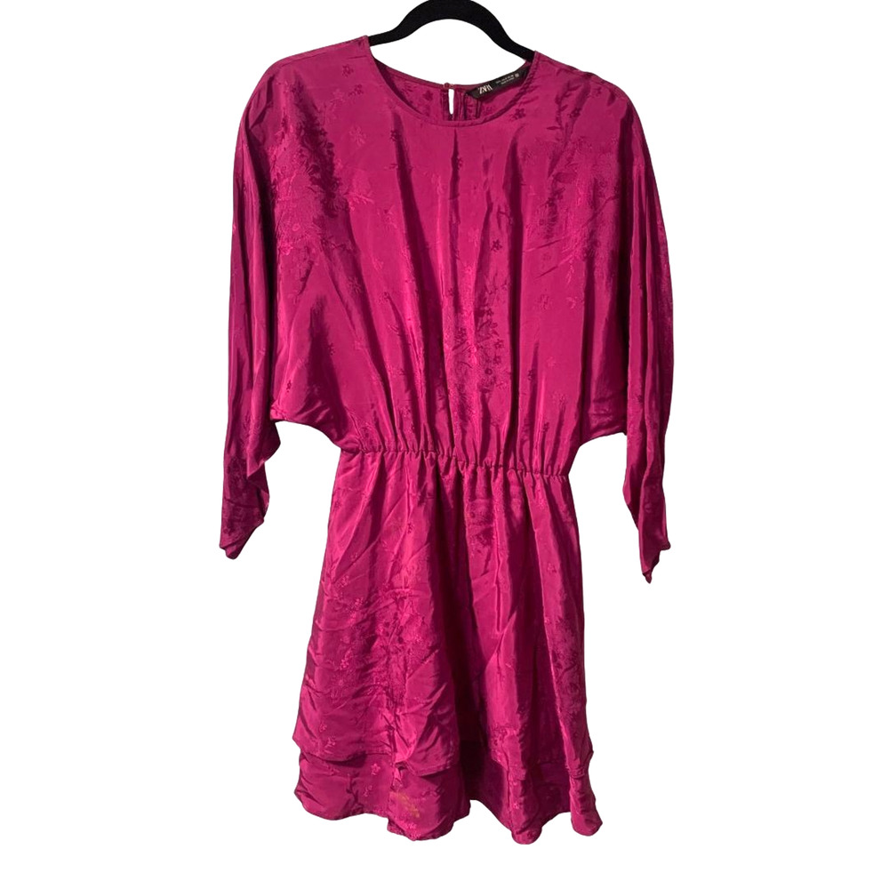 Zara Women's Viscose Jacquard Minidress Size S NEW Kimono Sleeves Going Out Luxe